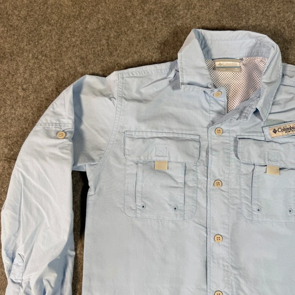 Columbia PFG Fishing Shirt Kids Medium 10/12 Blue Tamiami Long Sleeve UPF 40